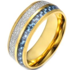 **COI Gold Tone Tungsten Carbide Meteorite & Carbon Fiber Dome Court Ring-7952