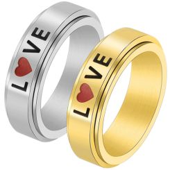 **COI Titanium Gold Tone/Silver Love Step Edges Ring-7977