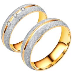 **COI Titanium Gold Tone Silver Sandblasted Couple Wedding Band Ring-7982