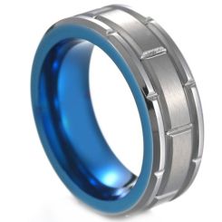 **COI Titanium Blue Silver Tire Tread Brick Pattern Ring-8026