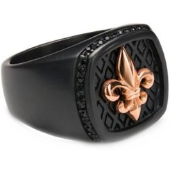 **COI Titanium Black Rose/Gold Tone/Silver Fleur De Lis Ring-8031