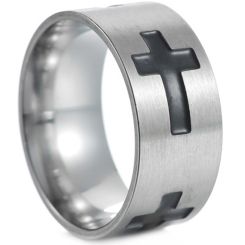 **COI Titanium Black Silver Cross Ring-8036