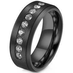 **COI Titanium Black/Gold Tone/Silver Ring With Cubic Zirconia-8038