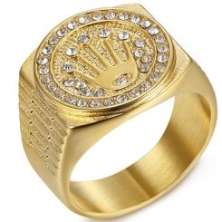 **COI Gold Tone Titanium King Crown Ring With Cubic Zirconia-8068