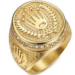 **COI Gold Tone Titanium King Crown Ring With Cubic Zirconia-8070