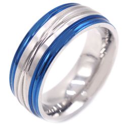 **COI Titanium Blue Silver Grooves Ring-8074