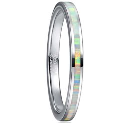 **COI Tungsten Carbide 3mm Abalone Shell Pipe Cut Flat Ring-8094