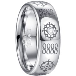 **COI Tungsten Carbide Laser Engraved Dome Court Ring With Cubic Zirconia-8095