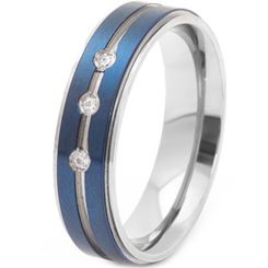 **COI Titanium Black/Blue/Gold Tone Silver Center Groove Step Edges Ring With Cubic Zirconia-8117