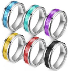 **COI Titanium Heartbeat & Heart Beveled Edges Ring With Resin-8121AA