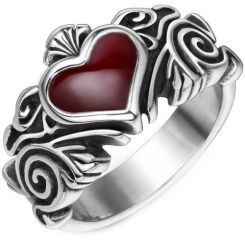 **COI Titanium Celtic Ring With Red Resin Heart-8122AA