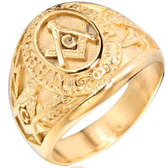 **COI Gold Tone Titanium Masonic Freemason Ring-8123AA
