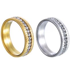 **COI Gold Tone/Silver Titanium Grooves Ring With Cubic Zirconia-8124AA