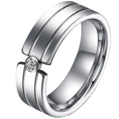 **COI Tungsten Carbide Double Grooves Ring With Cubic Zirconia-8131AA