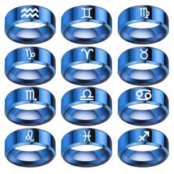 **COI Blue Titanium Zodiac Beveled Edges Ring-8134AA
