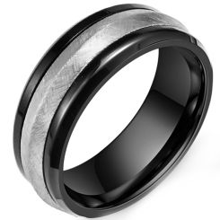**COI Titanium Black Silver Sandblasted Ring-8137