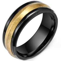**COI Titanium Black Gold Tone Sandblasted Ring-8138