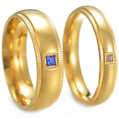 **COI Gold Tone Titanium Step Edges Ring With Cubic Zirconia-8153