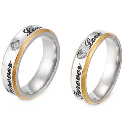 **COI Titanium Gold Tone Silver Forever Love Ring With Cubic Zirconia-8181