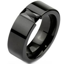 **COI Black Titanium Solitaire Ring With Black/Blue Cubic Zirconia-8187