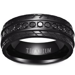 **COI Black Titanium Grooves Ring With Cubic Zirconia-8191