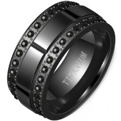 **COI Black Titanium Grooves Ring With Cubic Zirconia-8192