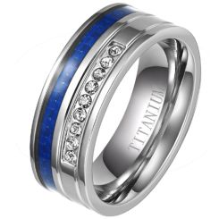 **COI Titanium Ring With Carbon Fiber & Cubic Zirconia-8194