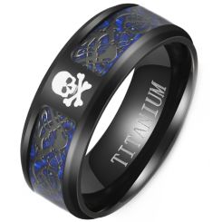 **COI Black Titanium Skull & Dragon Ring With Carbon Fiber-8196