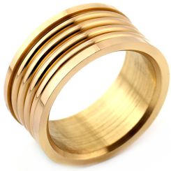 **COI Titanium Gold Tone/Silver Grooves Ring-8206