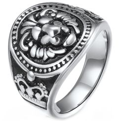 **COI Titanium Gold Tone/Silver Lion & Crown Ring-8214