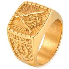 **COI Gold Tone Titanium Masonic Freemason Ring-8222