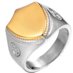 **COI Titanium Gold Tone Silver/Black Signet Ring-8224