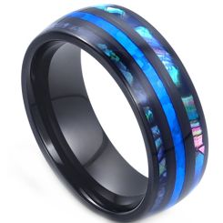 **COI Black Titanium Dome Court Ring With Abalone Shell & Crushed Opal-8236