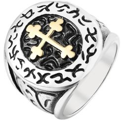 **COI Titanium Black Silver Gold Tone Cross Ring-8244