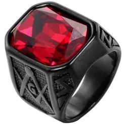 **COI Black Titanium Masonic Freemason Ring With Black Onyx/Created Blue Sapphire/Red Ruby/Green Emerald-8245