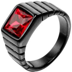 **COI Black Titanium Grooves Ring With Created Blue Sapphire/Red Ruby/Green Emerald-8248