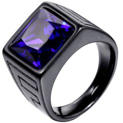 **COI Black Titanium Ring With Created Blue Sapphire/Red Ruby/Green Emerald-8249