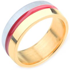 **COI Titanium Gold Tone Red Silver Center Groove Ring-8250