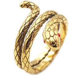 **COI Titanium Gold Tone/Silver Snake Ring With Created Red Ruby-8257