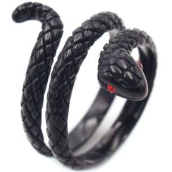 **COI Black Titanium Snake Ring With Black Onyx/Created Red Ruby-8259