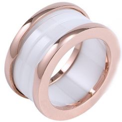 **COI Rose Titanium Double Grooves Ring With White Ceramic-8272