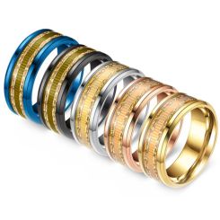 **COI Titanium Black/Gold Tone/Silver/Blue/Rose Gold Tone Ring With Wood-8295