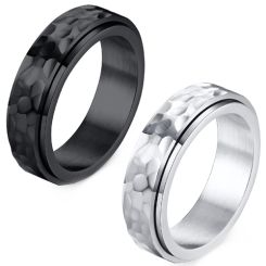 **COI Titanium Black/Silver Hammered Step Edges Ring-8296