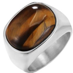 **COI Titanium Gold Tone/Silver Ring With Tiger Eye-8313