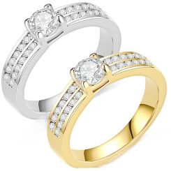 **COI Titanium Gold Tone/Silver Solitaire Ring With Cubic Zirconia-8317