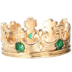 **COI Gold Tone Titanium Crown Ring With Created Blue Sapphire/Green Emerald/Red Ruby-8330