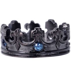 **COI Black Titanium Crown Ring With Created Blue Sapphire/Red Ruby/Green Emerald-8331