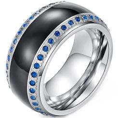 **COI Titanium Black Ceramic Ring With Created Blue Sapphire-8340