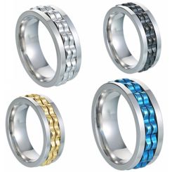 **COI Titanium Silver/Black/Gold Tone/Blue Silver Gears Ring-8347