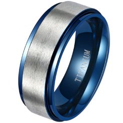 **COI Titanium Blue Silver Step Edges Ring-8353